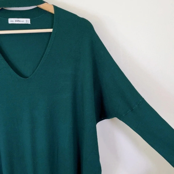 Zara Green Vneck  Choker Knit Sweater Dress - Picture 5 of 15